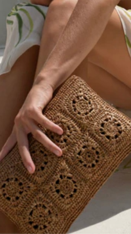 Flower Raffia Clutch
