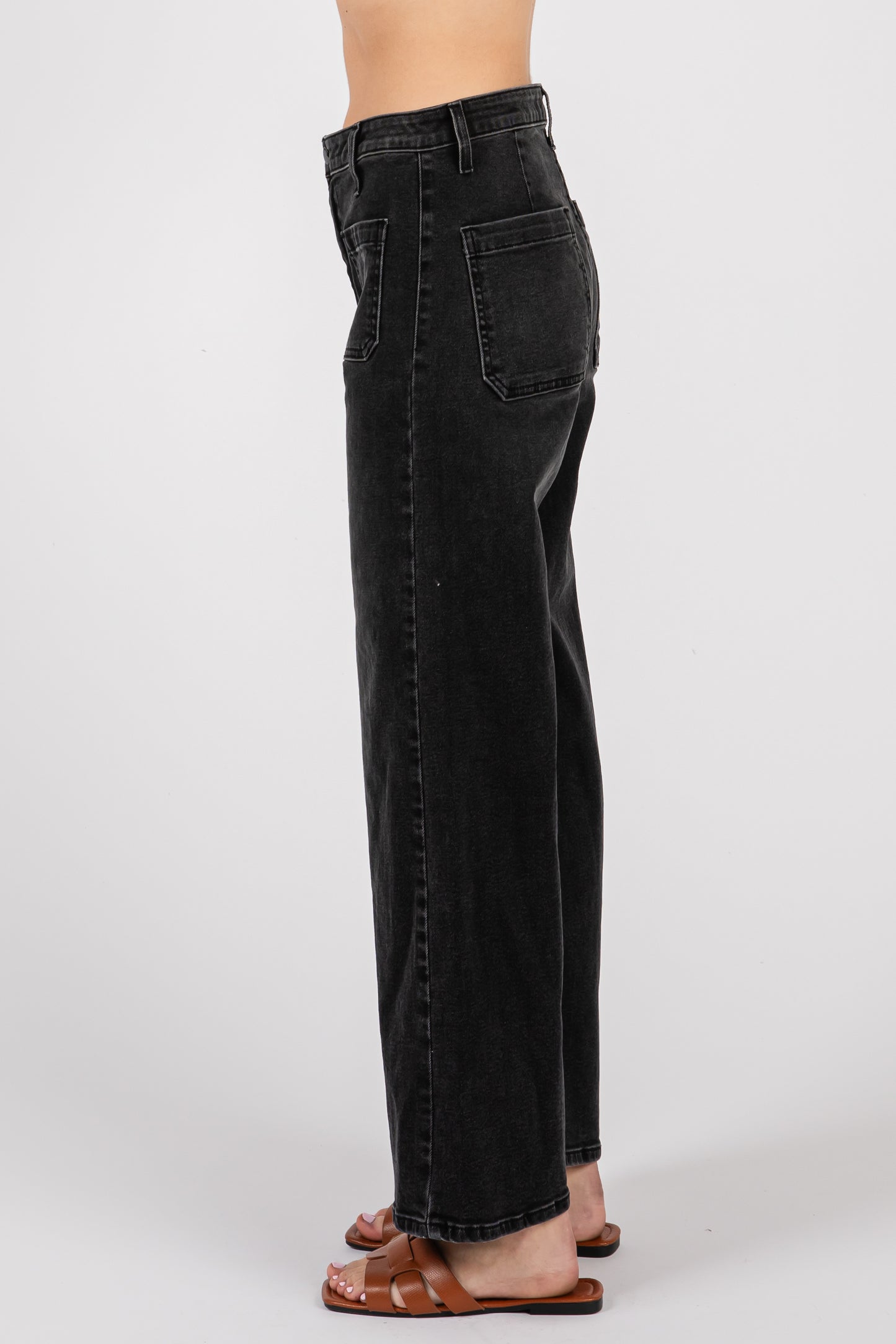 Wide Leg Washed Black Denim