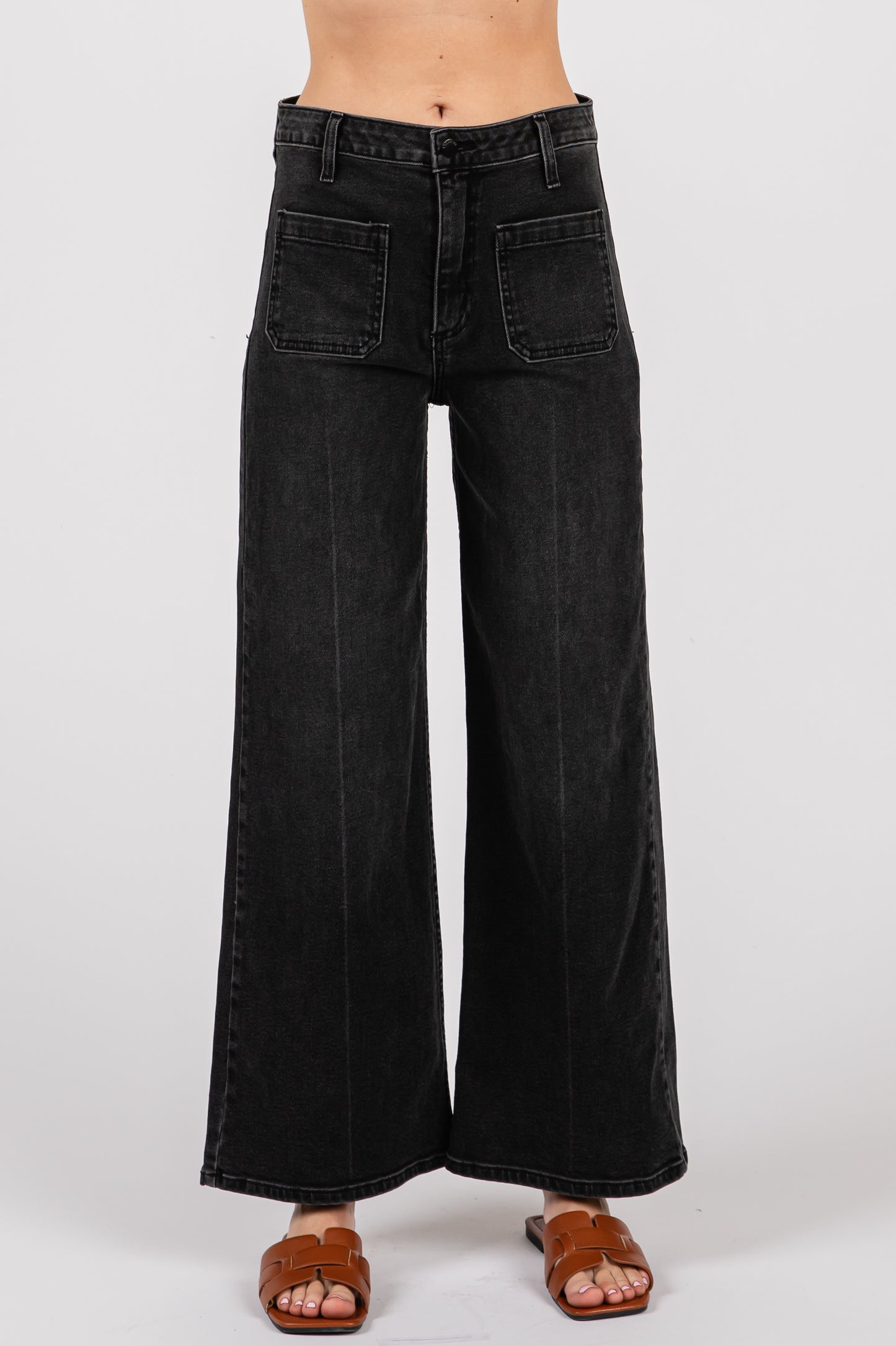 Wide Leg Washed Black Denim