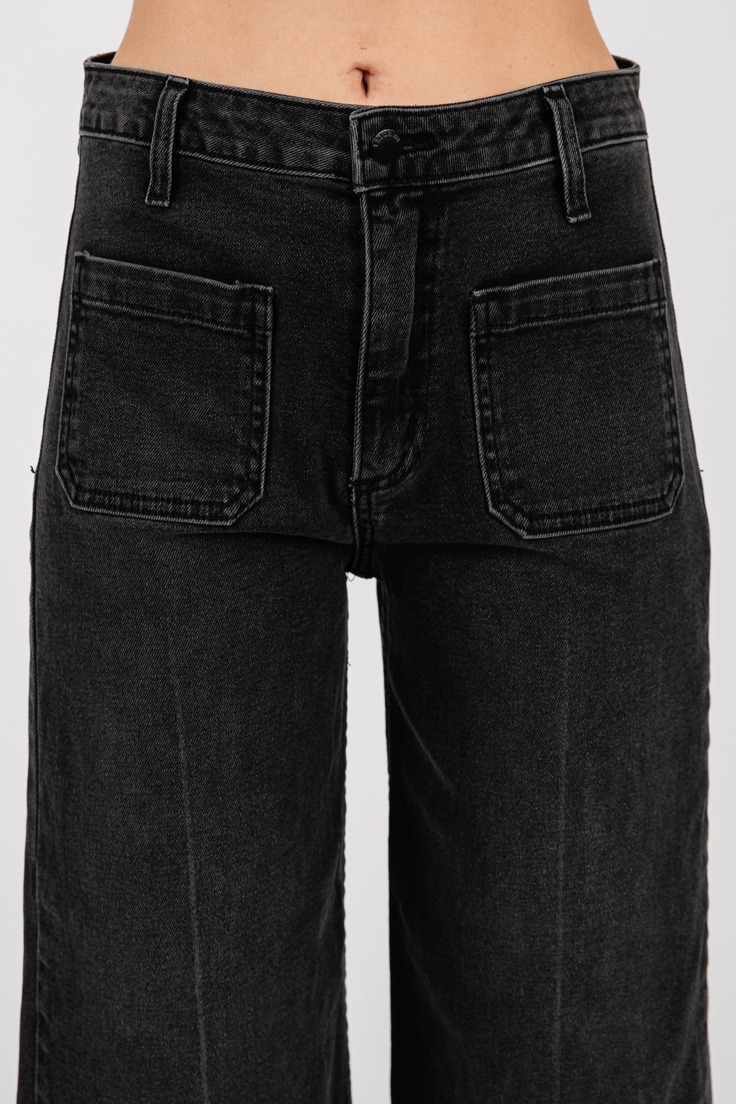 Wide Leg Washed Black Denim