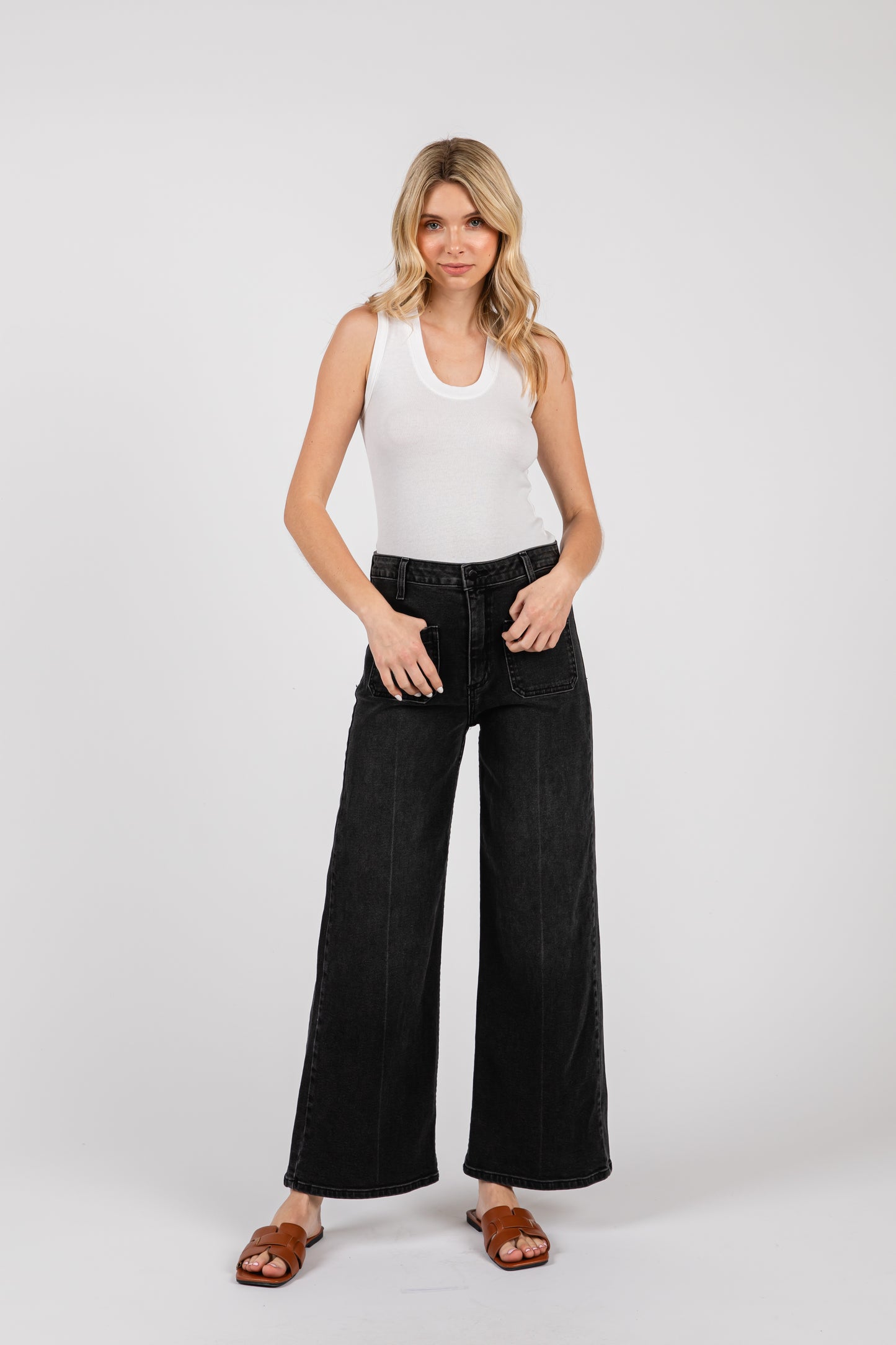 Wide Leg Washed Black Denim