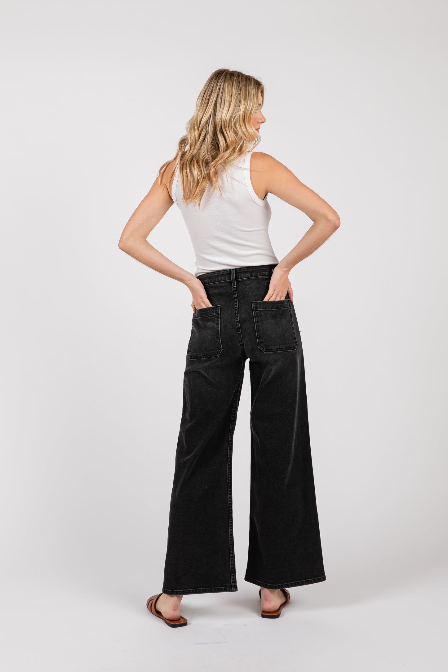 Wide Leg Washed Black Denim