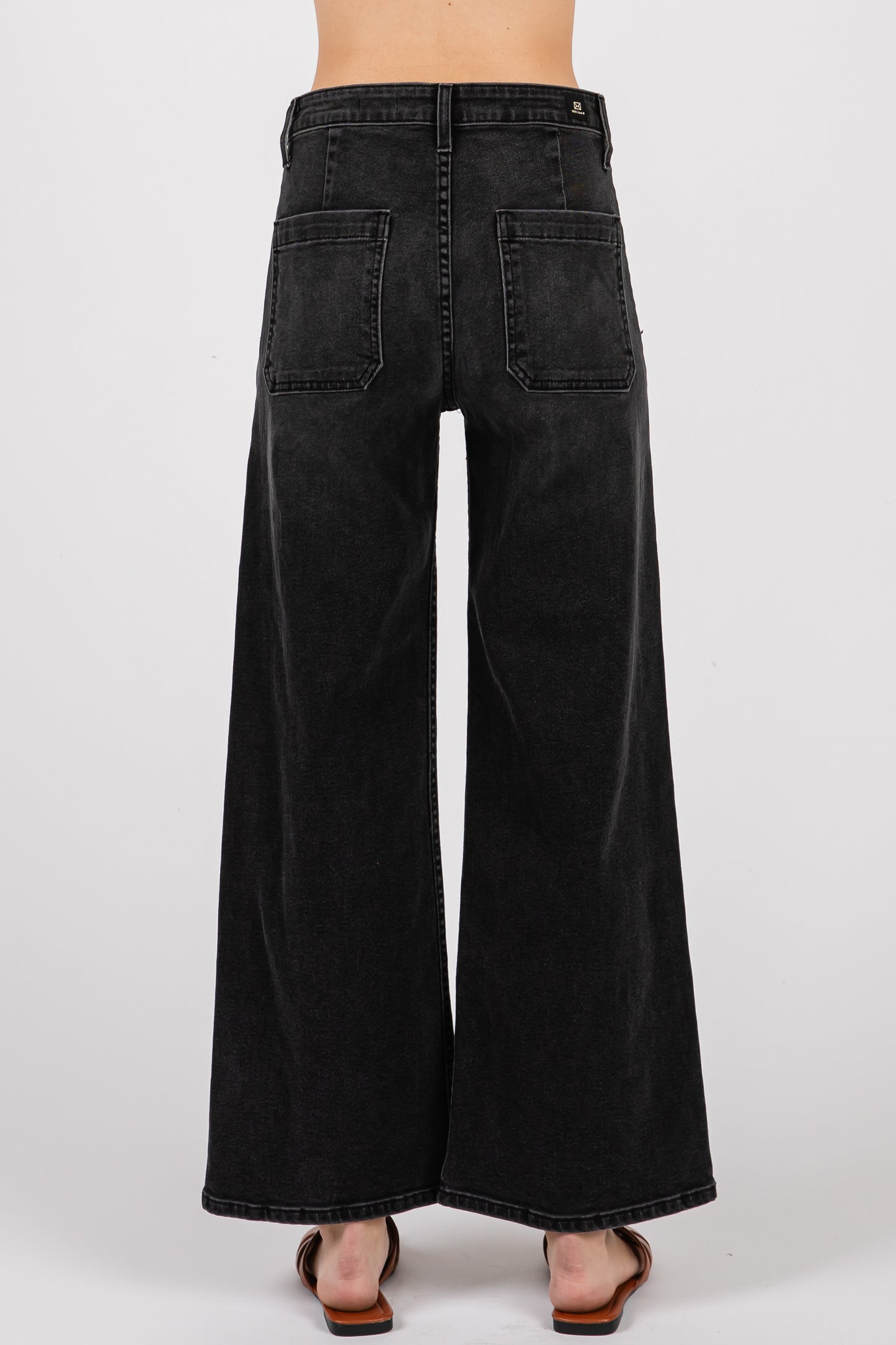 Wide Leg Washed Black Denim